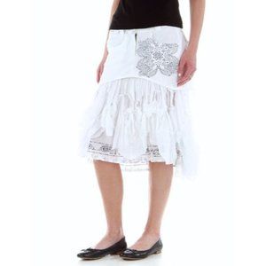 Womens NWT Desigual White Cielo Layered Ruffle Skirt Size US 4